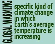 Global warming - a specific kind of climate change in which Earth's average temperature is increasing