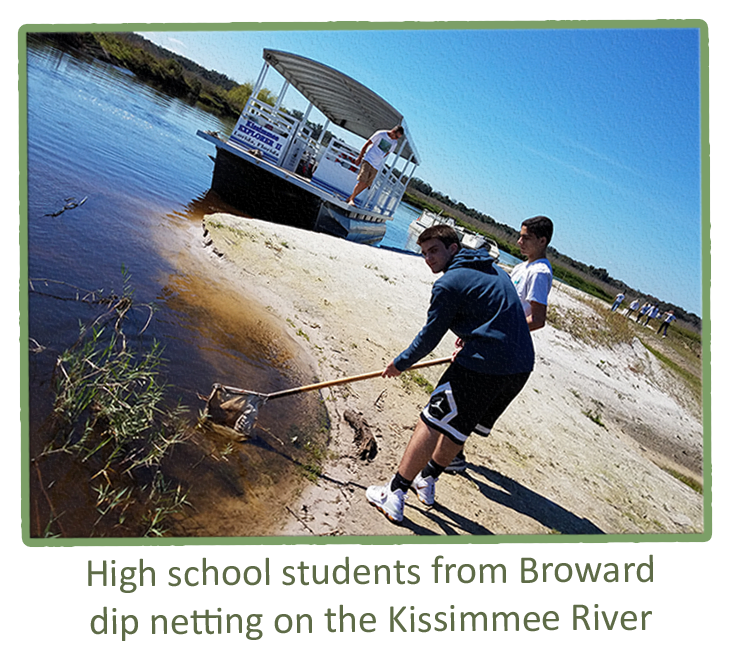 Highschool students from Broward dip netting for aquatic invertebrates