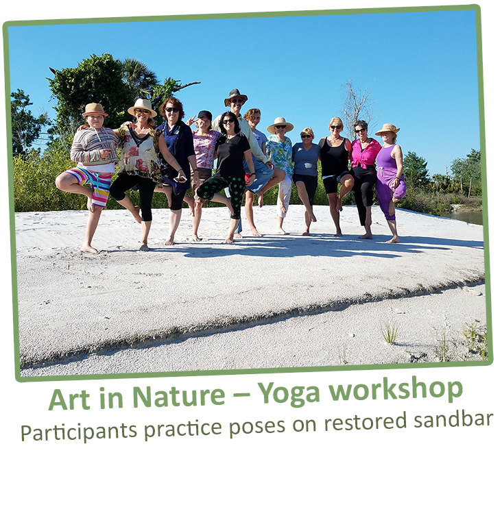 Participants practice poses on restored sandbar